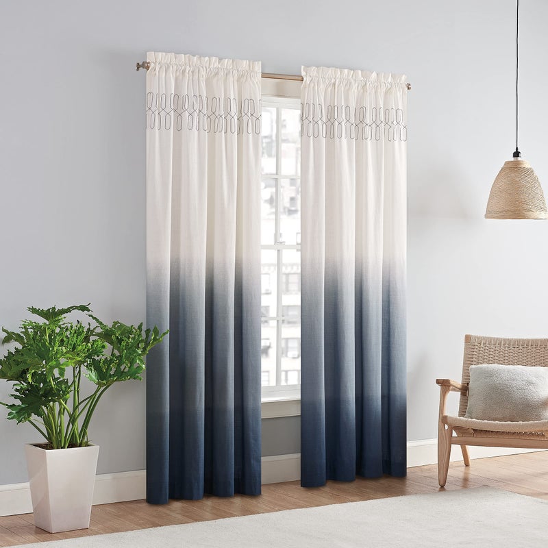 VUE Arashi Modern Boho Decorative Ombre Rod Pocket Window Curtain for Living Room (1 Panel), 52 in x 95 in, Indigo - Image 1